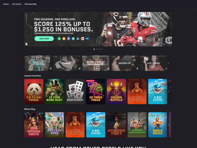 Lucky Rebel Sport homepage